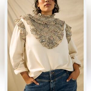 Anthropologie Let Me Be Isabelle Ruffled Pullover top 2X